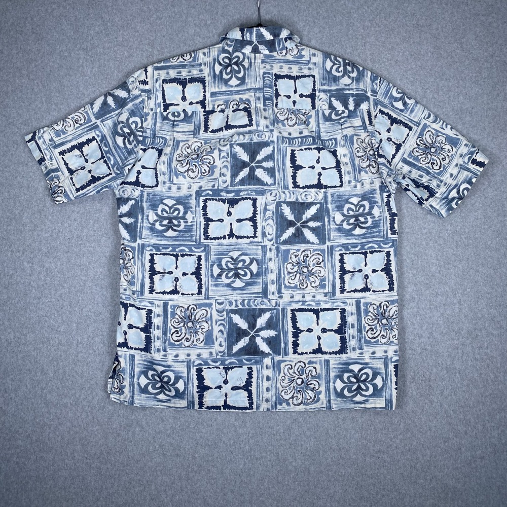 Kahala Button Up Shirt Mens Large Blue Geometric Floral Cotton Hawaii Made - Picture 7 of 16